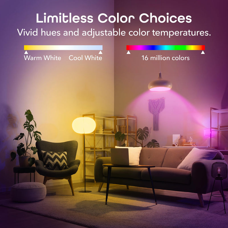 Geeni Prisma Plus 800 Dimmable Smart Light Bulbs with 2.4 GHz Wi-Fi Connectivity – Color-Changing & Tunable White, A19 LED Smart Bulb – Works with Alexa & Google, 4-Pack 4 Pack