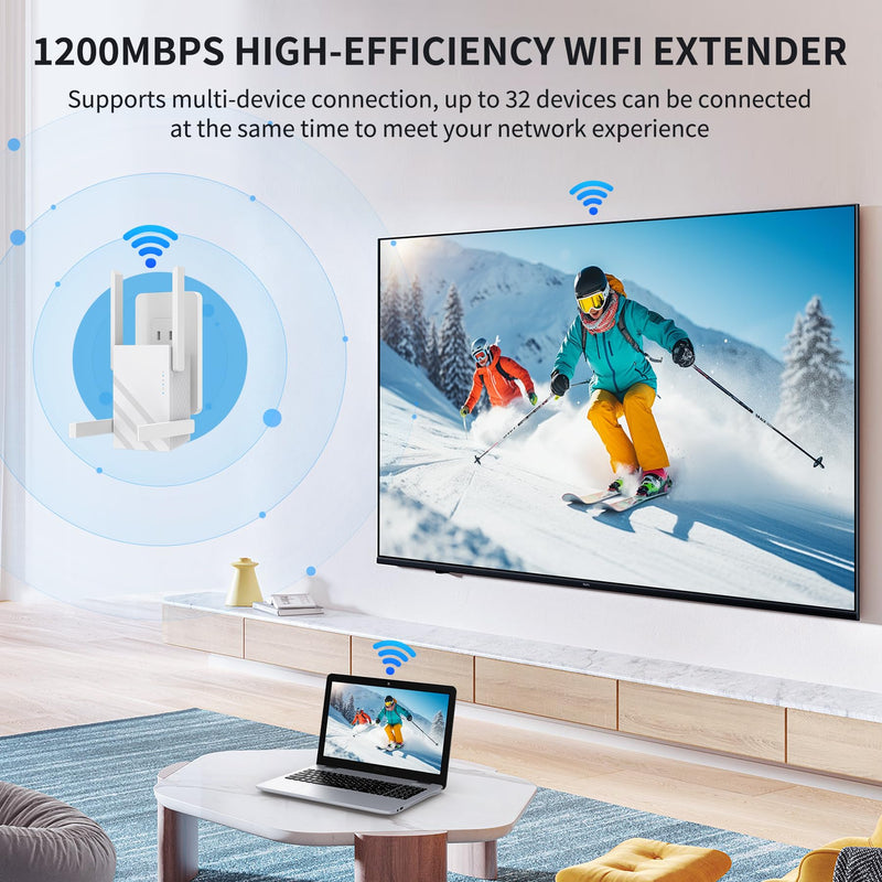 2025 WiFi Extender Signal Booster, WiFi Repeater Dual Band 5GHz/2.4GHz, 1200Mbps WiFi Booster with Ethernet Port Compatible for More Devices