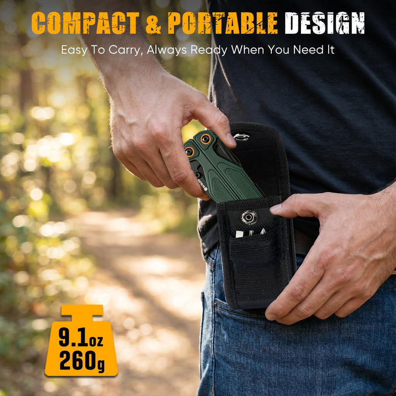 BIBURY Lightweight G10 Handle Multitool Pliers, 25-in-1 EDC Multi Tool with Replaceable Wire Cutters, Scissors, One-Hand Opening Pocket Knife Survival Tools for Camping, Repair,Survival -BI2048G Green
