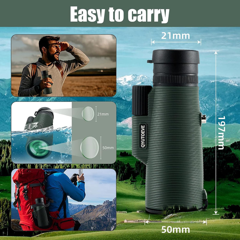 12x50 HD Monoculars for Adults, Monocular Adult High Powered, Waterproof Monocular Telescope, Green Film Roof Prism Design with Smartphone Holder Optic Instrument