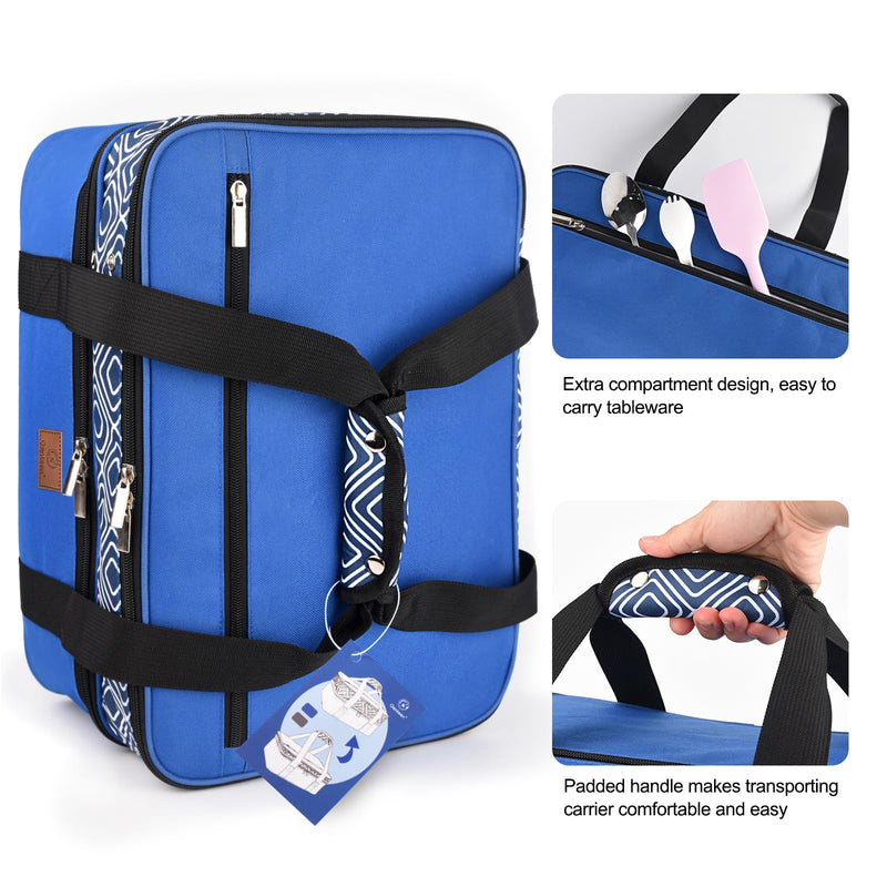 Genteen Insulated Casserole Carrier,Expandable Double Insulated Food Carrier for Hot and Cold Food, Fits 9x13 Casserole Dish,Lasagna Holder Tote for Parties Potluck Picnic (Blue)