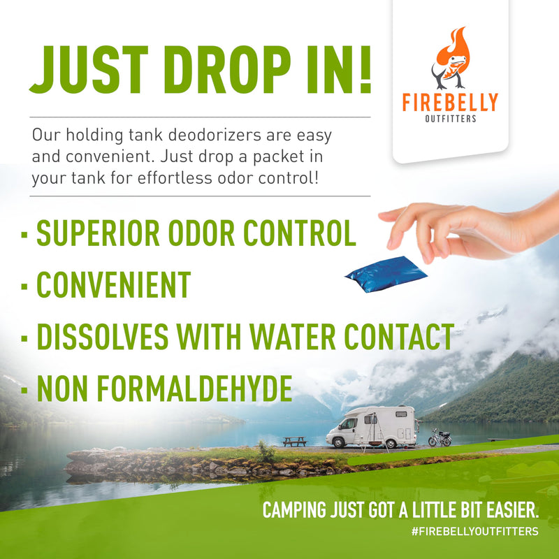 Firebelly Outfitters RV Holding Tank Deodorizer + Septic Tank Treatment + Cleaner - 20 Packets, Mulberry – Sewer Solution, Marine Camper Portable Toilet Chemicals, Odor Eliminator, Formaldehyde Free