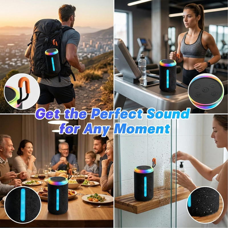 Portable Bluetooth Speaker with Vivid RGB LED Light Show, Textured Fabric Compact Wireless Speaker, Rich Bass, Outdoor/Indoor/Party, Perfect for Gift (Black) Black