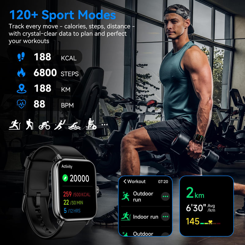 Smart Watches for Men Women with Alexa Built-in, Bluetooth Call, 1.85" HD Touchscreen, 120+ Sport Modes, IP68 Waterproof, 7-Day Battery, 24/7 Heart Rate & Sleep Monitor for Android iPhone (Black) Black
