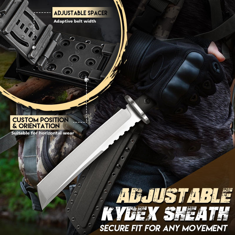 Purple Dragon Japanese Fixed Blade Knife with Sheath - D2 Steel Tanto Knife, Cool Survival Knives with Full Tang Handle, Camping Knives for Bushcraft Outdoor, Gifts for Men Black