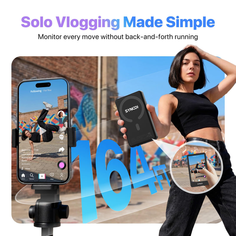 SYNCO Xview Selfie Monitor Screen for iPhone 7-17 Series, Touchscreen Secure Private Wireless P2P, 4K/1080p Magnetic Back Camera Vlog Monitor with 164FT Range for YouTube TikTok Live Streaming (Black) Black