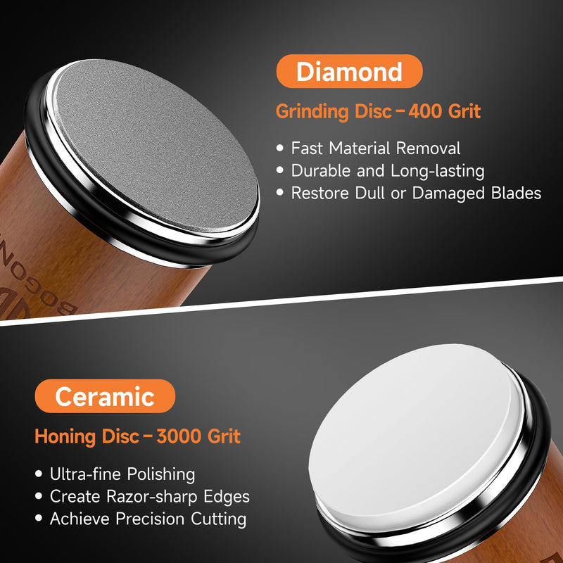 Knife Sharpener, Rolling Knife Sharpener with Diamond and Ceramic Discs, 15° and 20° Magnetic Angle, Roller Knife Sharpening for Kitchen and Pocket Knives, Razor-Sharp Knife Sharpening Kit, Ideal Gift