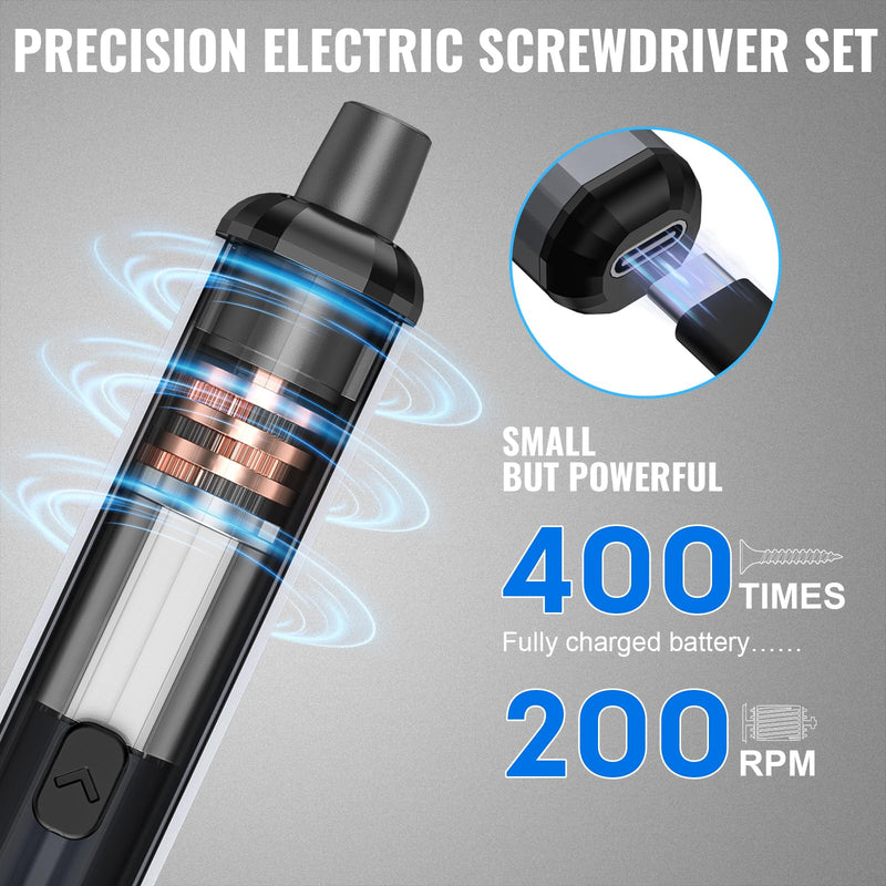 Mini Electric Screwdriver, 3.7V Precision Screwdriver Set Cordless Screwdriver Rechargeable 72 In 1 Magnetic Bit Repair Tech Tool Kit for Electronics Computer Phone Laptop Camera RC Car Watch Glasses 72 Grey