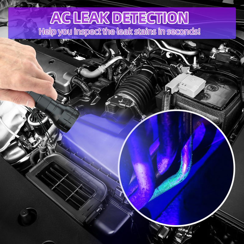 COSOOS Air Conditioner Leak Detector Kit, Rechargeable UV Detection Tool with Protective Glasses, Portable Bag for Automotive Auto Oil AC UV Dye