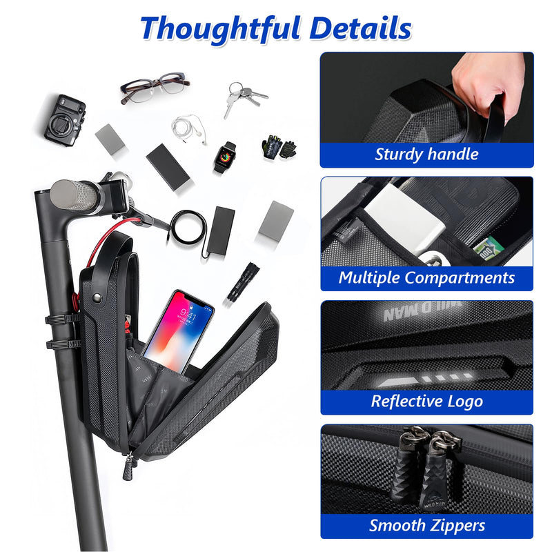 flintronic Scooter Storage Bag, 2L Large Capacity Scooter Handlebar Bag, EVA Handlebar Waterproof Front Bag for Carrying Phone, Wallet, Repair Tools, Charger Tools