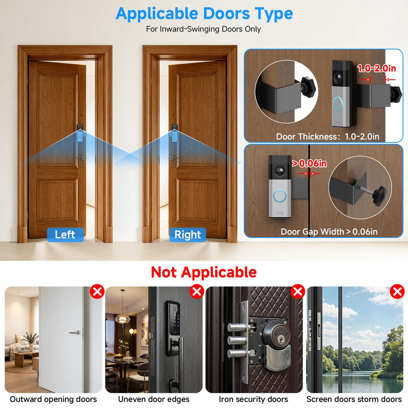No Drill Anti-Theft Mount for Ring Battery Doorbell/Plus/Pro 2nd Gen(2026 Release), Adjustable Metal Door Clamp Holder for Ring Camera Doorbell, Doorbell Mounting Bracket for Apartment & Rental