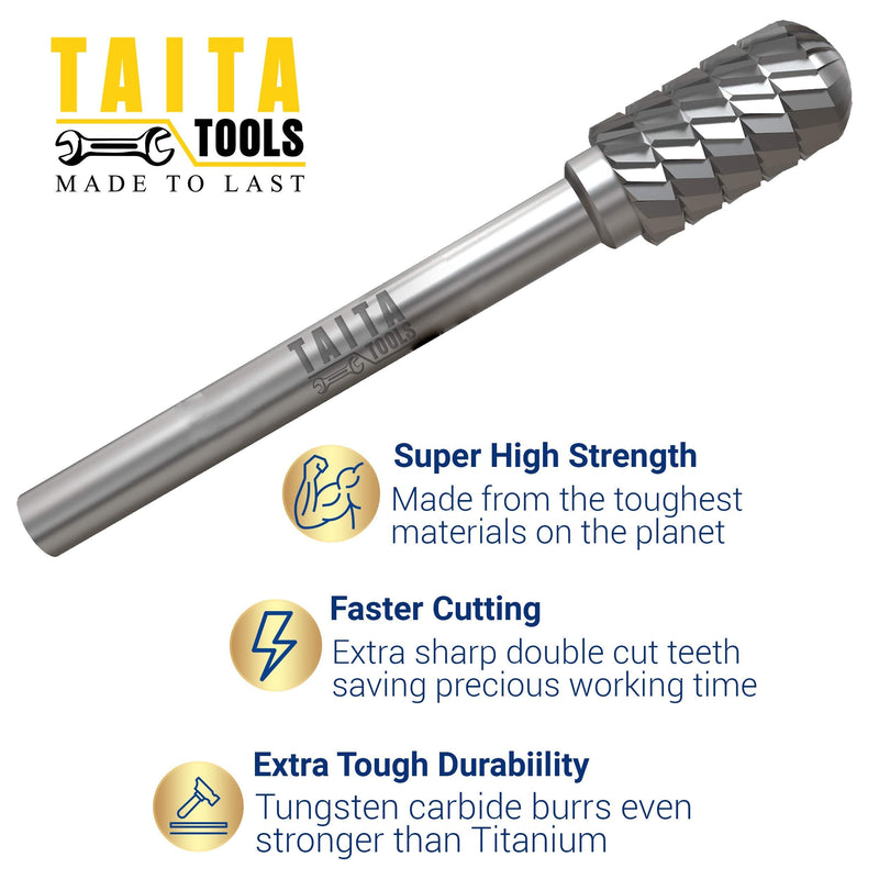 Carbide Burr 1/4" Shank, SL-4 Tungsten Double Cut Rotary Die Grinder Bits - Cutting Burrs for Milwaukee, Dewalt and Makita Die Grinder Accessories - Wood Carving Metal Working & Sturdy Storage Case