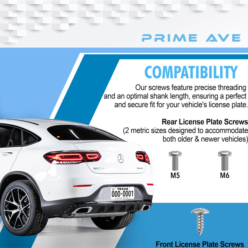 Stainless Steel License Plate Screws for License Plates, Frames, Covers - Rust Proof Licence Plate Screw Set for Front/Rear - Compatible with Mercedes Benz (Pack of 12) Standard Length Silver