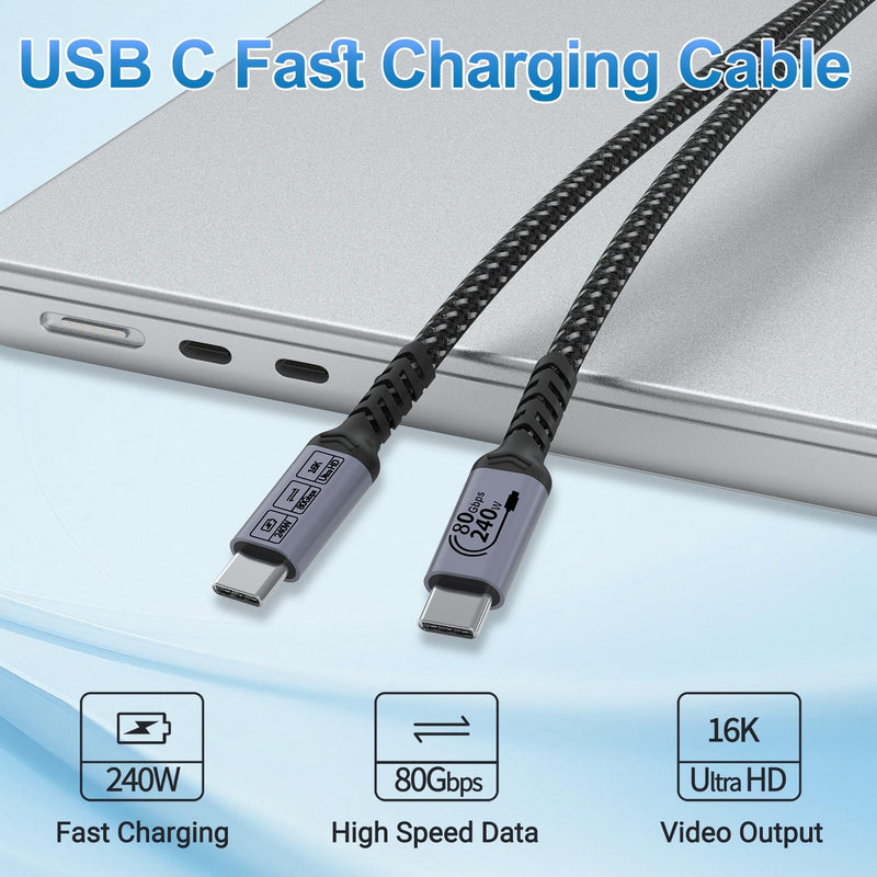 80Gbps USB C Cable 6.6FT 2 packs Compatible for Thunderbolt 5, SUMPK 240W USB 4 Cable Fast Charging with 16K, Dual 8K/6K Video Monitor Compatible for Thunderbolt 4/3, iPhone 16/15, SSD, MacBook M4 Pro 6ft, 6ft 240W / 80Gbps / 16K