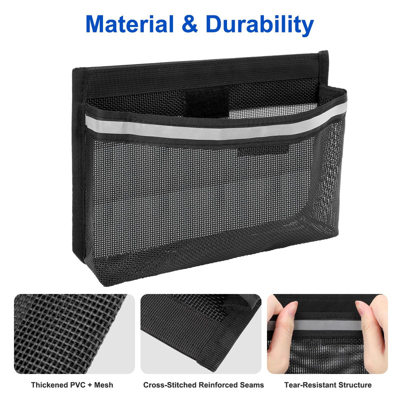 Linkstyle 3PCS Boat Storage Mesh Bag, Self Adhesive Marine Caddy Organizer with Reflective PVC Mesh Bag for Boat Cabin Deck RV Storage Accessories Waterproof black-L