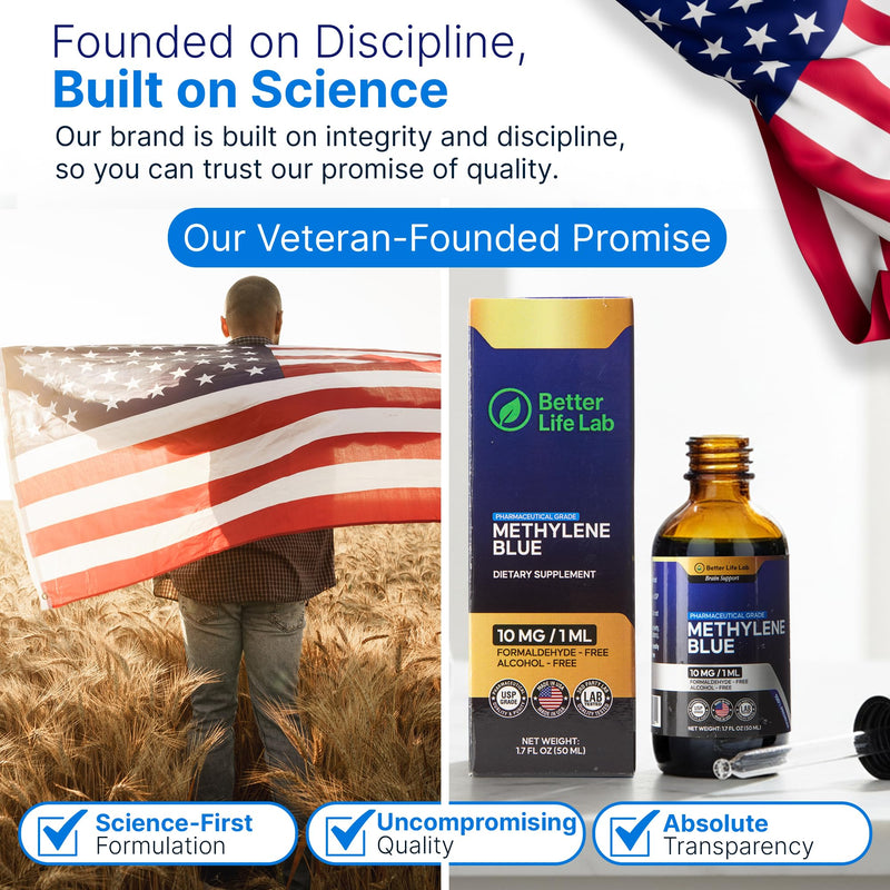 Methylene Blue Drops 1% Pharmaceutical Grade - USP 99.9% Pure Doctor-Formulated Liquid Solution - Made in USA 50ml Bottle with Precision Dropper 1.70 Fl Oz (Pack of 1)