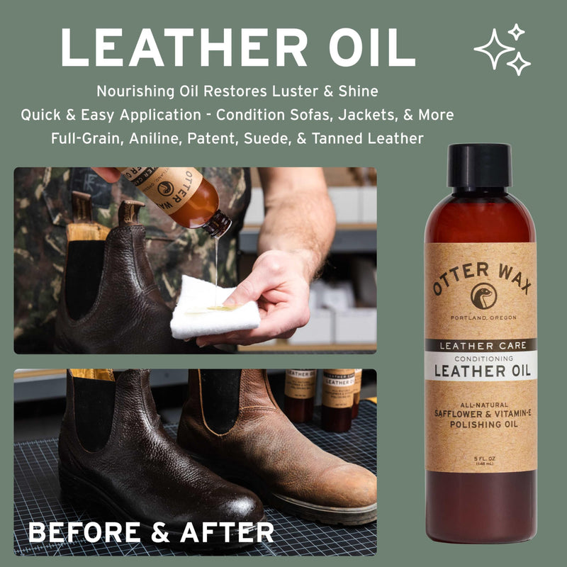 Otter Wax Leather Care Kit | 100% All-Natural Leather Care Products | Made In The USA | Includes Saddle Soap & Leather Salve | Color Safe | Ideal for Shoes, Boots, Jackets, Car Interiors