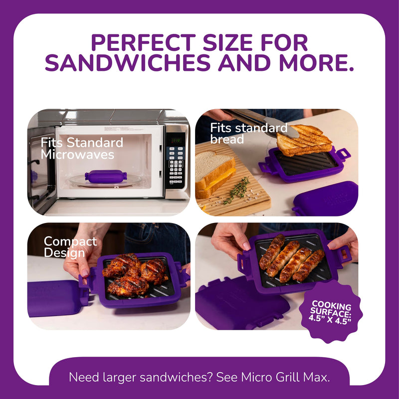 Classic Microwave Sandwich Maker, Microwave Grill, Toaster, 3 Minute Grilled Cheese Sandwich Maker, Thick Silicone Cover, Safe Food Grade, Panini Press, Dishwasher Safe (Purple, Regular) Purple