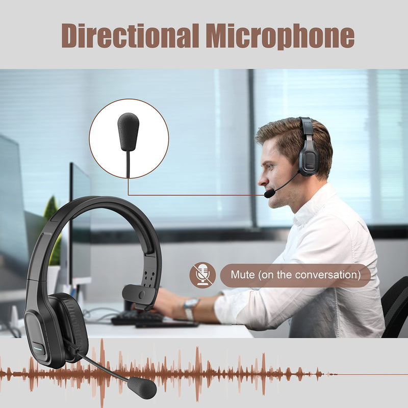 Trucker Bluetooth Headset V5.0, Wireless Headset with Noise Canceling&Mute Microphone for Cell Phones, On Ear Bluetooth Headphone for Computer, Zoom Meetings, Skype, Home Office BH-M100