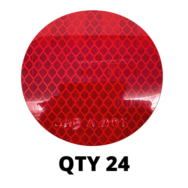 3" Inch Round DOT-SAE Amber/Red High Visibility Reflective Stick-On Prism Reflector | Strong Adhesive/Weatherproof | Trailer Camper RV Flatbed Fender Property Boat Marine (Red, Qty 24) Red
