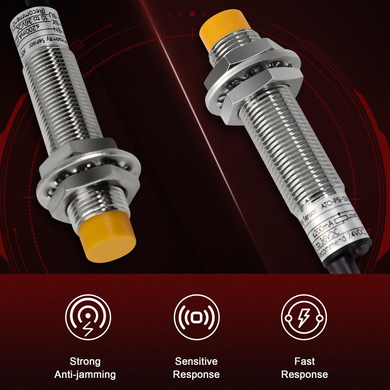 4Pcs M12 Proximity Sensor, NPN NO Inductive Proximity Sensor, Approach Switch, 4mm Detecting Distance Normally Open 6-36V LJ12A3-4-Z/BX, Unshielded, Can Replace Small Switches and Limit Switches 4 pcs