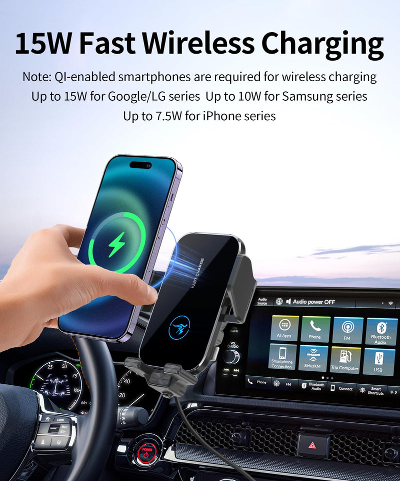 Wireless Charger Car Phone Holder for Honda Civic 2022-2026 7/9" Screen | Civic Hybrid 2025-2026,Auto Clamp Cell Phone Mount Accessories 15W Qi Fast Charging Stand Compatible with iPhone Android