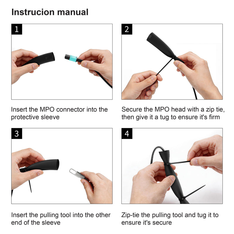 MPO Fiber Optic Pulling Sleeve, Connector Protector, 6in Grip | Protects MPO Fiber Optic Connector Heads During Conduit Pulling and Cable Routing, Reducing Installation Damage