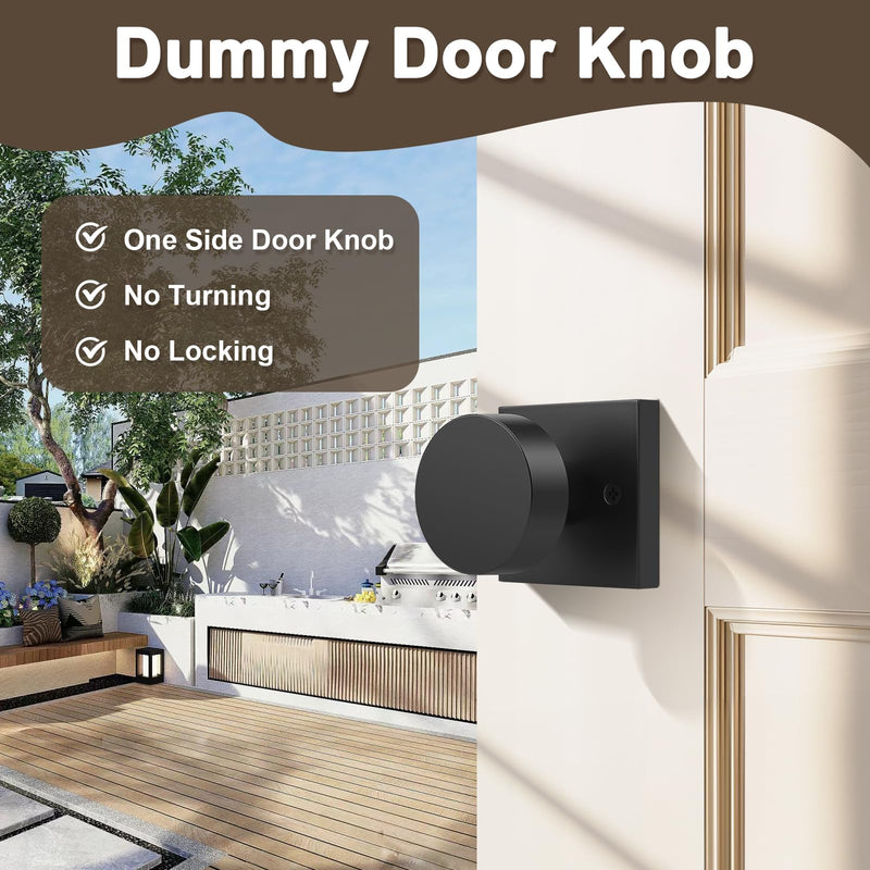 Probrico 2 Pack Black Dummy Door Knobs, Half Dummy Door Handles, One Side Dummy Doorknobs on Square Rose, Keyless Door Knobs no Lock