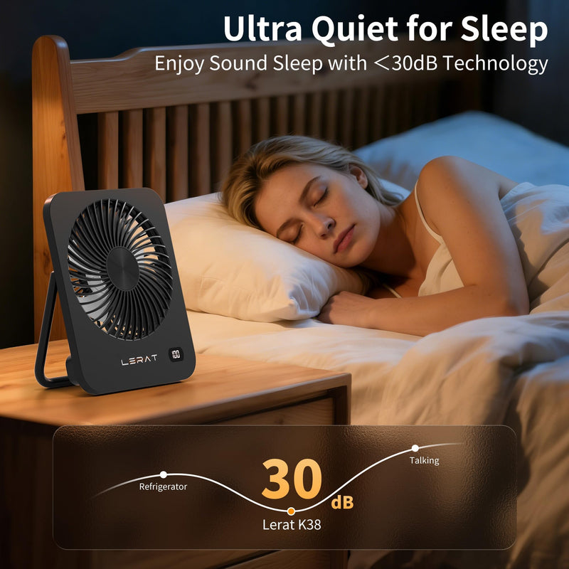 Lerat Portable Desk Fan, Small USB Rechargeable Fan with LED Display, 5-Speed Ultra-Quiet 180° Foldable Mini Fan for Summer Cruise Travel, Cooling Gifts for Women Girls Kids (Black) Black