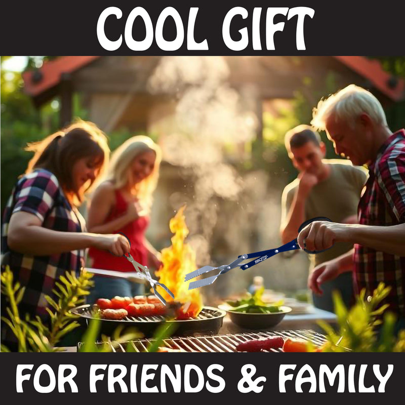 BBQ Croc 3 in 1 Barbecue Tool 18-inch - Lightweight and Long Tongs, Spatula and Grill Scraper (Blue) (18 inch Without Flashlight) 18 inch Without Flashlight