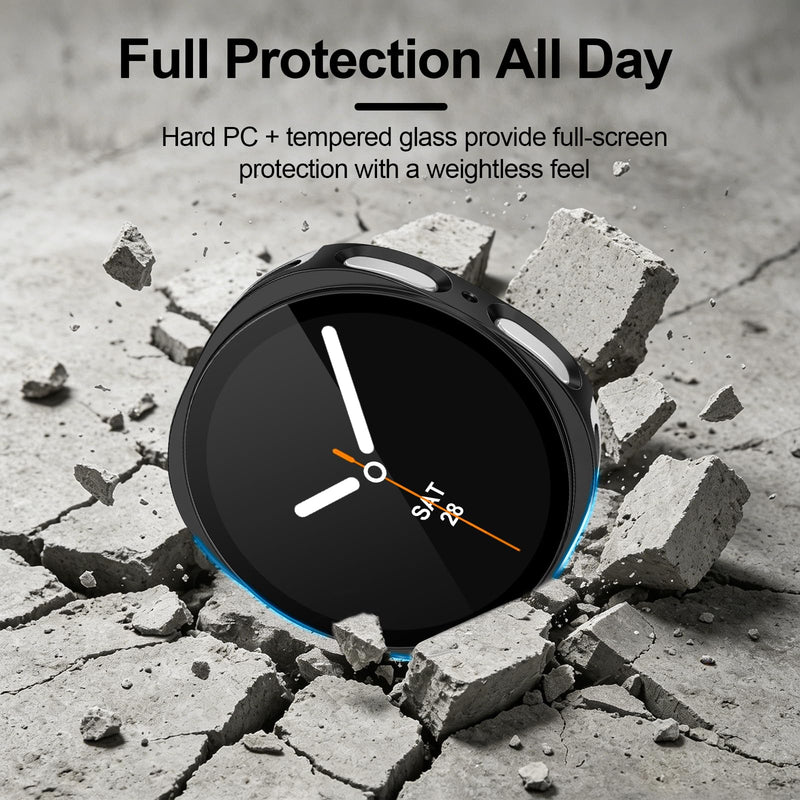 JR.DM 44mm Screen Protector Case Cover for Samsung Galaxy Watch 9/8, Black | Matte hard PC cover with HD screen protector helps guard Galaxy Watch 9/8 44mm; Black bumper keeps touch clear. A1-1pcs-Black Galaxy Watch 8 (44mm)