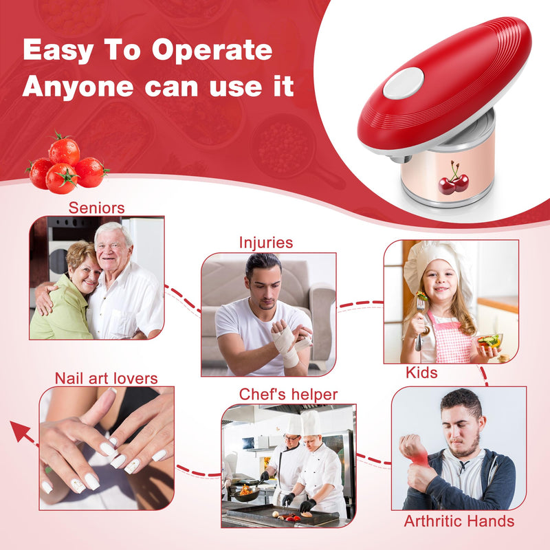 Electric Can Opener, Food Safe Automatic Can Opener with Smooth Edge, Open Your Cans with A Simple Press of Button, Can Opener Electric Kitchen Gifts for Seniors and Arthritis (Red) Red