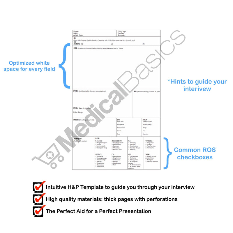 H&P Notebook (2 Pack) - Medical History and Physical Notebook, 100 Medical templates with Perforations