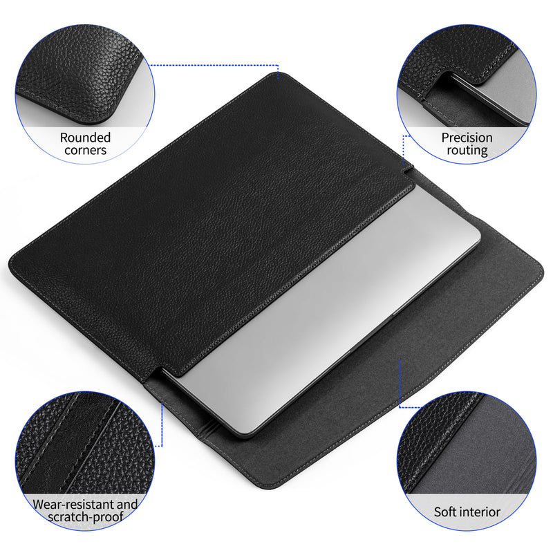 Genuine Leather Laptop Sleeve for MacBook Neo,MacBook Air/Pro 13" | Full-Grain Genuine Leather Laptop Cover with Magnetic Buckle Closure,Computer Protective Bag,Lychee Grain Black Lychee Grain Black for MacBook Pro/Air 13"