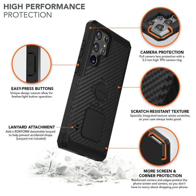 Rokform - Galaxy S22 Ultra 5G Rugged Case + Swivel Dash Phone Mount for Car, Truck, or Van