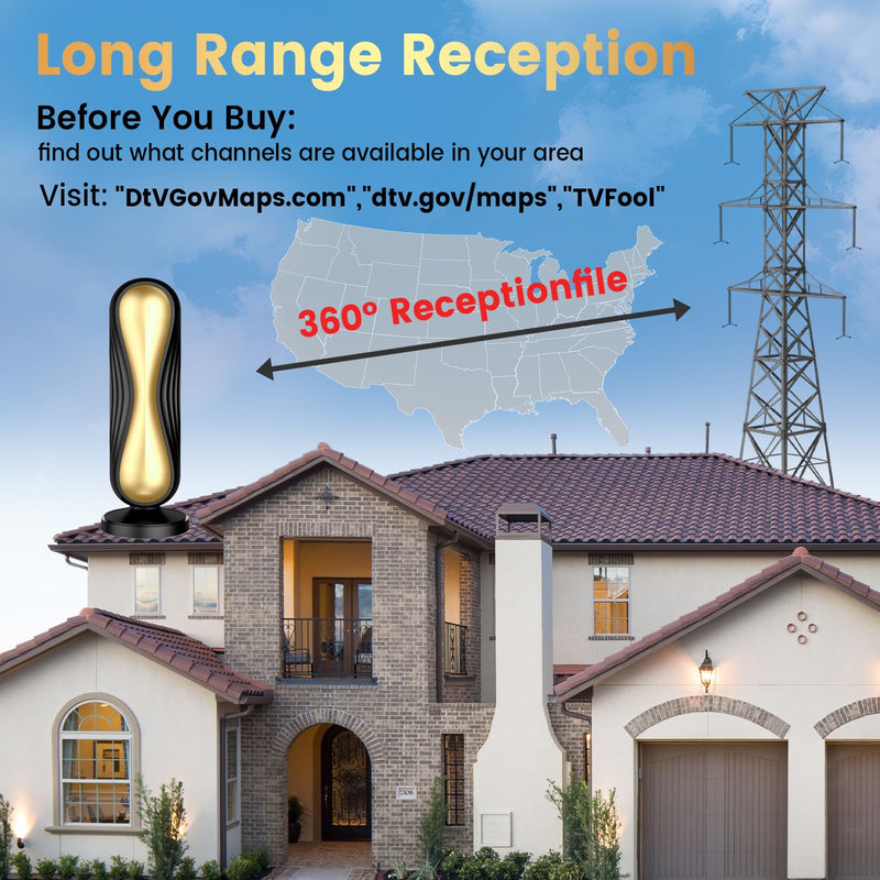 2026 Magnetic Digital TV Antenna, Supports 4K 8K, Works for All TVs Works | Works with all Smart TVs and digital devices, stable signal for clear HD channels, and easy setup. Gold