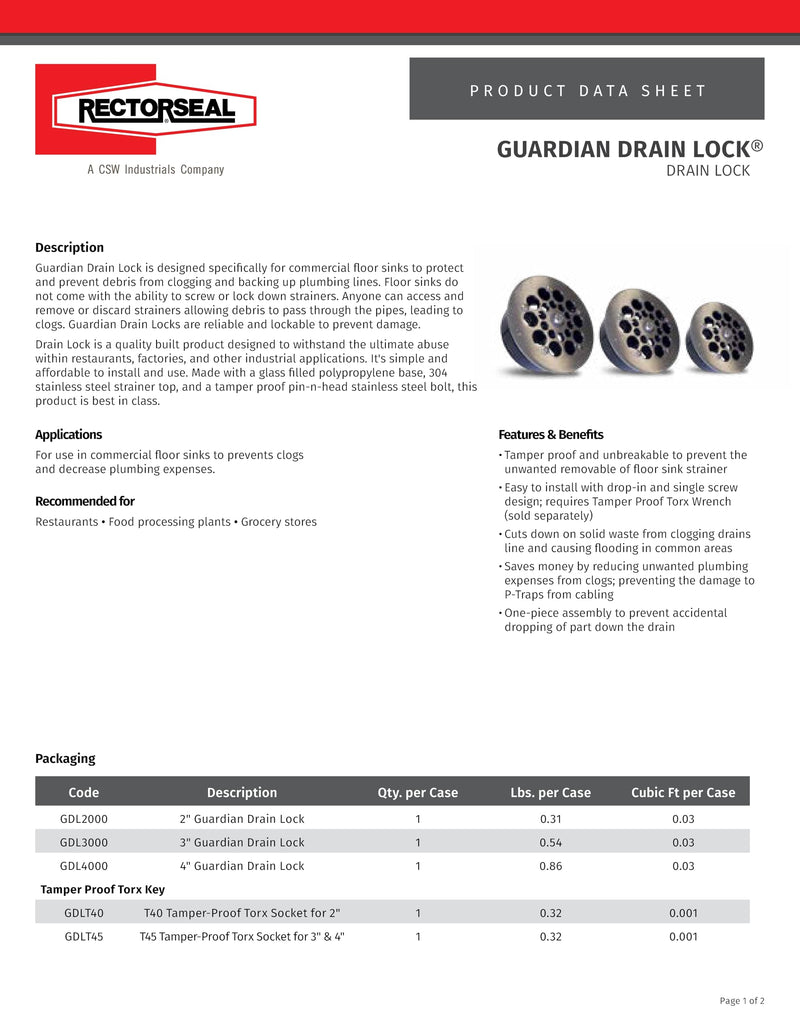 RectorSeal Guardian Drain Lock GDL3000 Floor Sink Drain, Innovative Design for Restaurants, Factories, and Other commercial Use, 3" Round, Plumbing