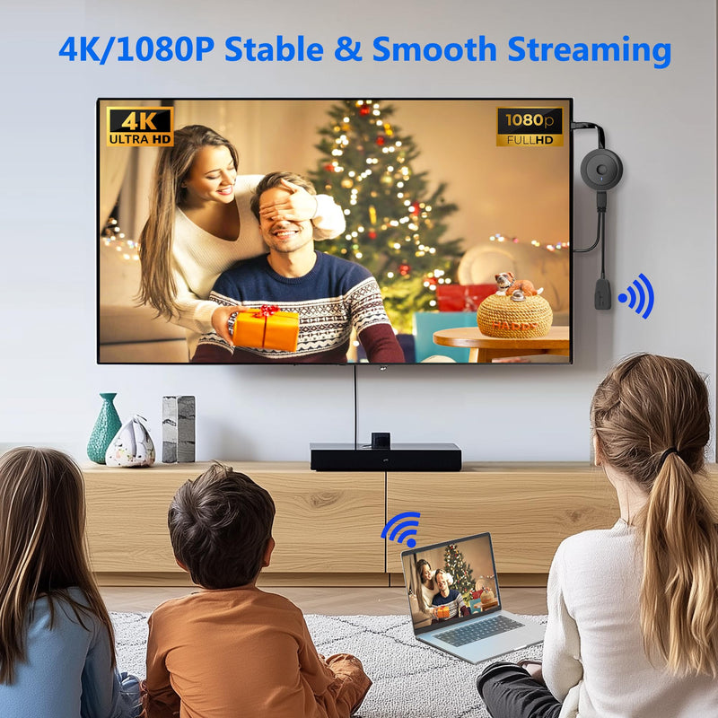 2026 Wireless HDMI Display Adapter 4K, Portable WiFi Casting Dongle, Screen Mirror Video/Audio for Phone, Pad, Android, Tablet, Laptop, Windows to TV/Monitor/Projector, Miracast, Airplay, DLNA 18cm Grey