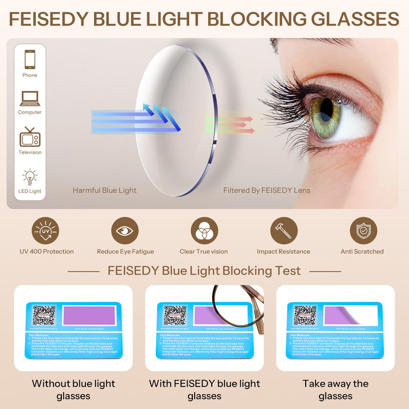 FEISEDY Photochromic Blue Light Blocking Glasses Fashion Women Men B1238 | Clear Indoors & Tinted Outdoors, Dual-purpose Transition Glasses Round Clear Vision Computer Eyeglasses UV400 Sunglasses Transparent Brown/Photochromic Grey 51 Millimeters