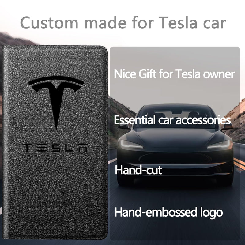 Car Registration and Insurance Holder for Tesla Model Y 3 X S,PU Leather Card Holder, Vehicle Glove Box Organizer for Tesla Y 3 X S Accessories 2025 2024 2023 2022 2021 Black