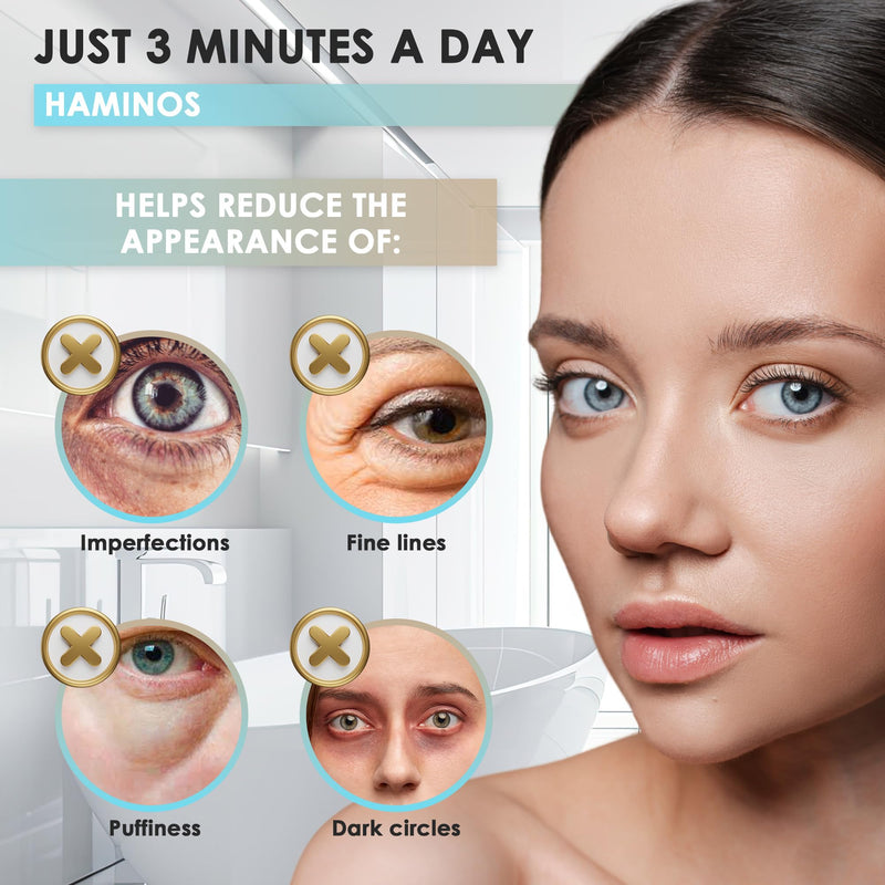 Eye Massager Wand with Heat, Vibration & Red/Blue Light, Ionic (Galvanic) Skincare Absorption, USB‑C Rechargeable with Charging Base, Helps Reduce the Look of Puffiness & Dark Circles