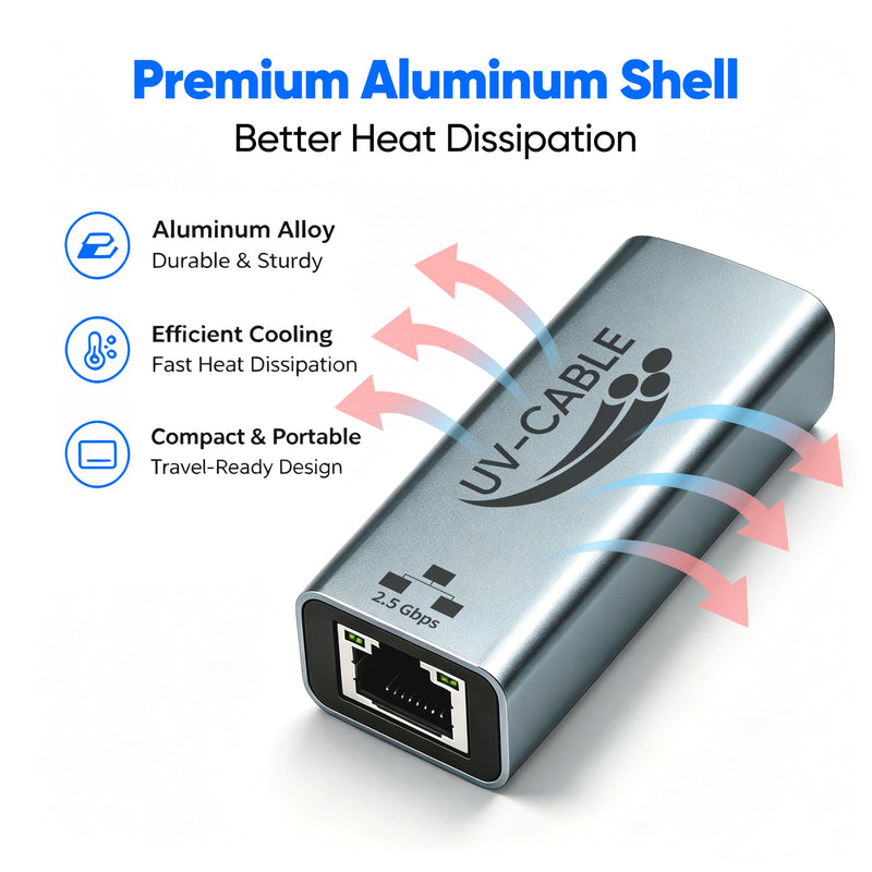 USB-C to Ethernet Adapter 2.5G, Thunderbolt 5/4/3 Compatible, Aluminum | Plug & Play, 2.5 Gigabit Type C to RJ45 Network Adapter, for NAS, MacBook Air/Pro/Neo, XPS, iPhone 17/16 Pro/Max, Laptop Grey 1