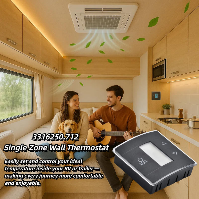 RV Thermostat Compatible with Dometic 3316250.712, Single Zone Control for Cool/Heat, 12V DC, Capacitive Touch, Blue Backlight