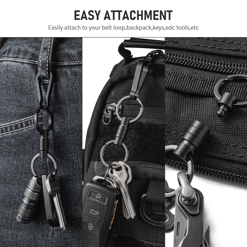 FEGVE Titanium Quick Release Keychain, Small Detachable Swivel Keychain Accessories with 4 Key Rings for Bag, Belt & Car-(Anti-fall/Black-1pcs) Black (1-pack)