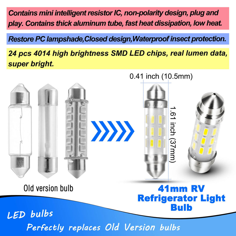 41mm/1.6" 214-2 RV Refrigerator Light Bulb DC 12V Super White Replacement LED Festoon Bulbs for Trailer Camper Motorhome Concession Stands Food Trucks RV Fridge Refrigerator Interior Light Bulb,2 Pack 6000K Daylight White