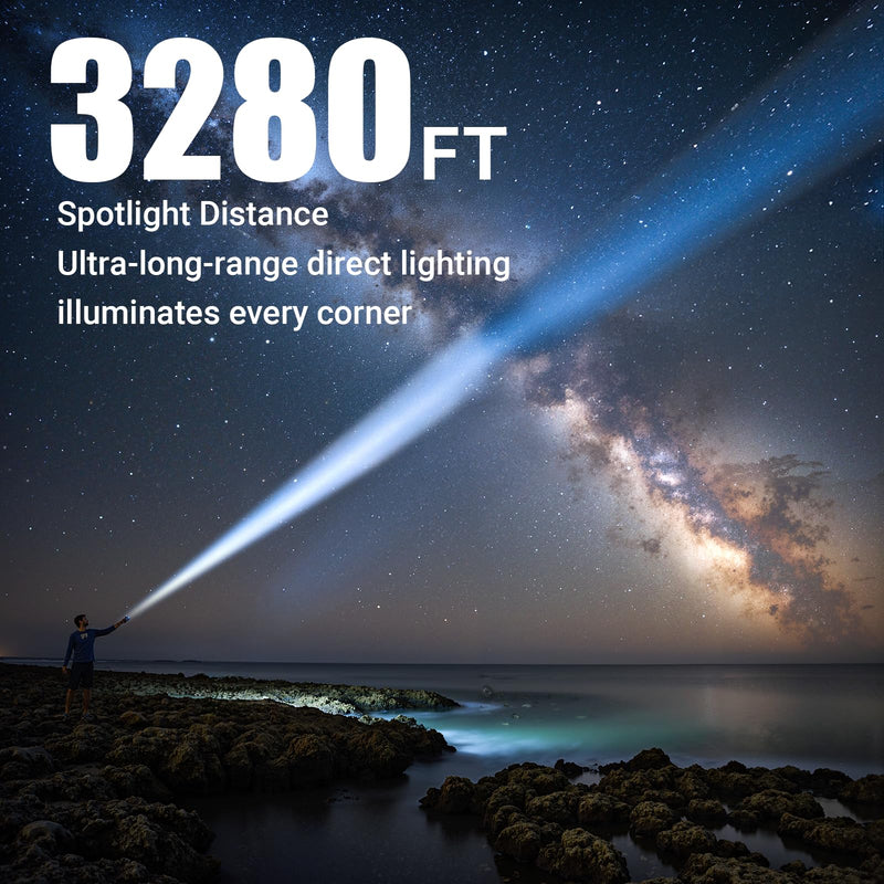 RECHOO Rechargeable Flashlights High Lumens, 990000lm LED Flashlight Rechargeable, Fixed Foucs, 8 Lighting Modes Waterproof Small Flashlight for Camping, Hunting, Emergency, Gifts for Men 2 Pack