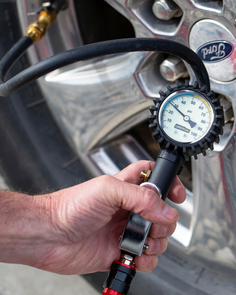 Tire Inflator with Pressure Gauge and Longer Hose - Most Accurate, Heavy Duty Air Chuck with Gauge for Air Compressor Tire Inflator Attachment - 100PSI 100 psi Classic style