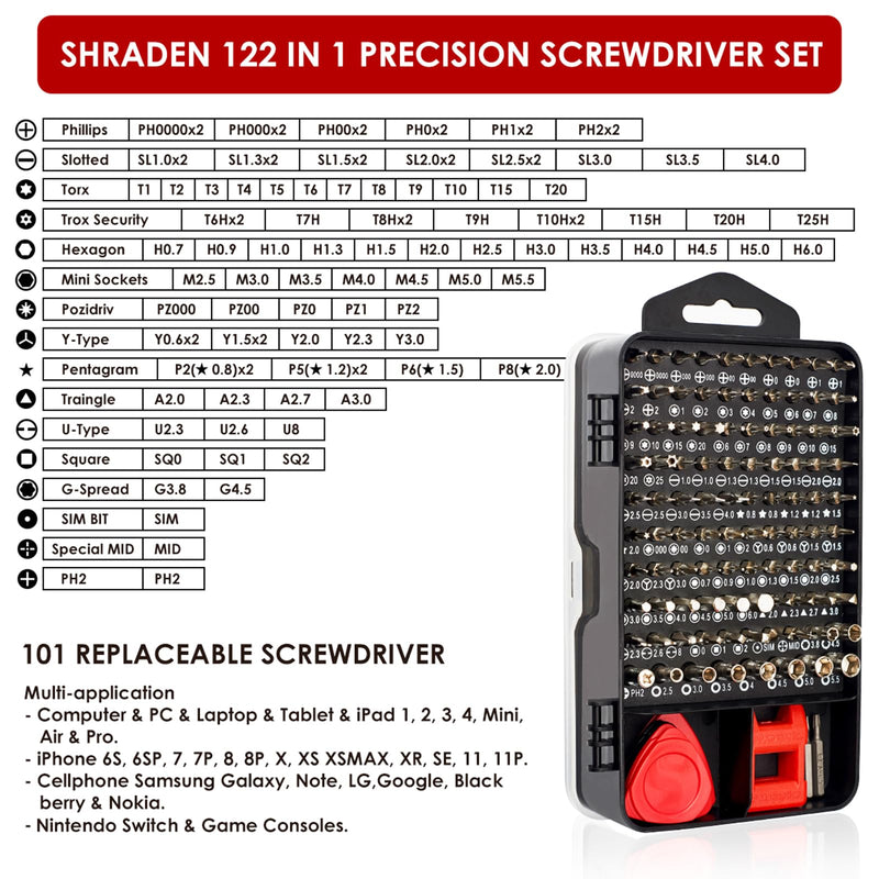 SHARDEN Precision Screwdriver Set, 122 in 1 Electronics Magnetic Repair Tool Kit with Case for Repair Computer, iPhone, PC, Cellphone, Laptop, Nintendo, PS4, Game Console, Watch, Glasses etc (Red) Red