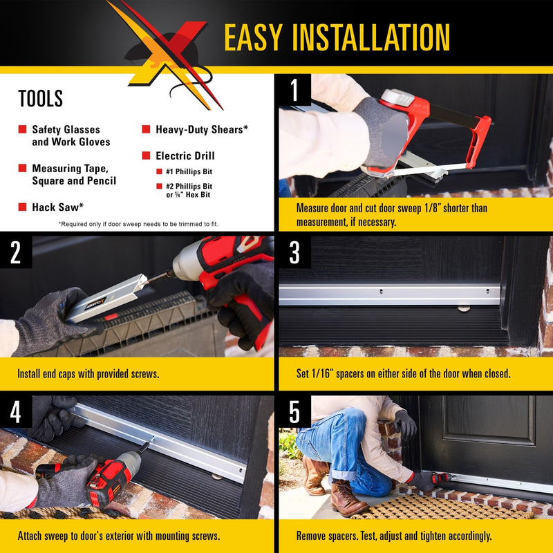 Xcluder 48" Low-Profile Door Sweep, Aluminum – Seals Out Animals, Enhanced Weather Sealing, Easy to Install; Door Seal Guard; Chew Proof Low Profile 48 Inch
