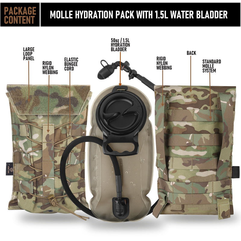 PETAC GEAR 1.5L / 3L Tactical Hydration Pack，Molle Carrier Pouch for 50 oz /100 oz Hydration Bladder Daypack Water Backpack. MC 1.5L combination set